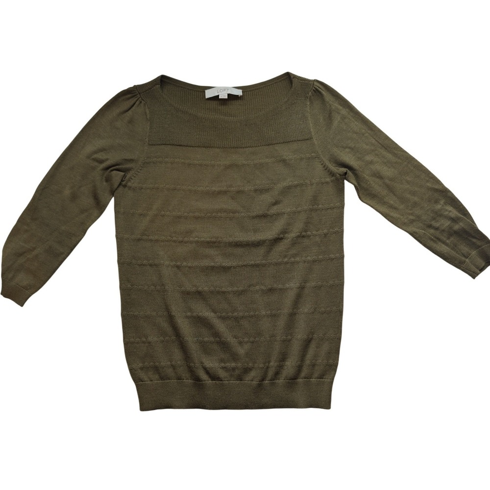Loft Womens Olive Green Wool Blend Textured Stripe Boat Neck Sweater XS